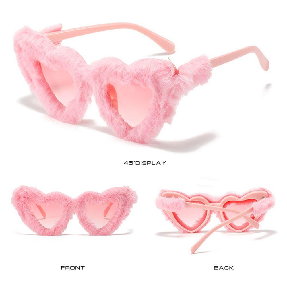 Retro Fashion Love Heart Sunglasses Clout Goggle Women Plush Decor Sunglasses Eyewear Ladies Shades Heart-Shaped Sunglasses