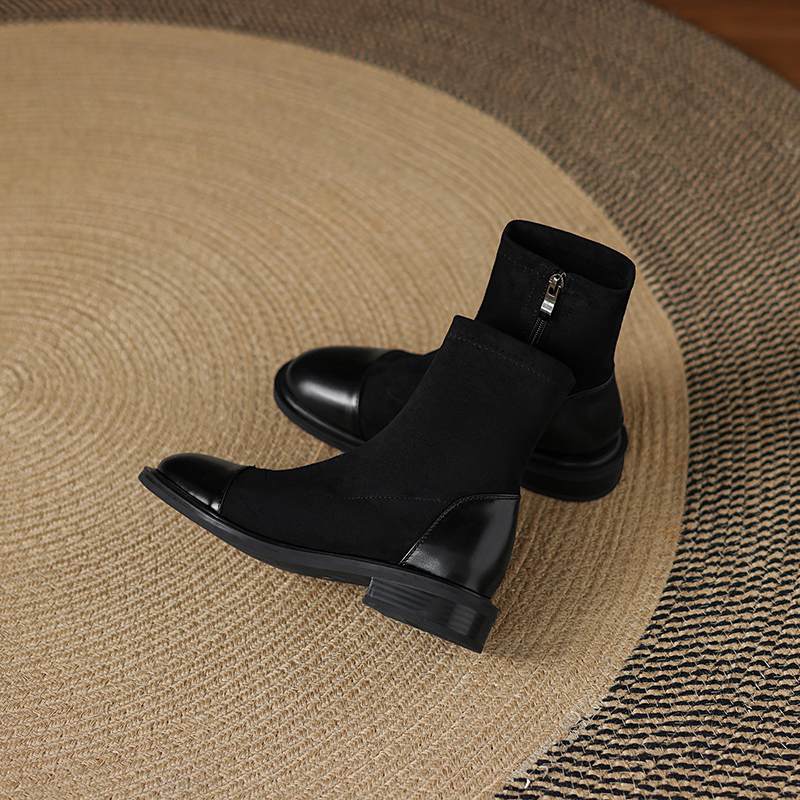 Krazing Po микрофибра Флок Зима Круглый носок Размер 33 Ботильоны Челси Размер 43 Молния Мода Низкий каблук Стрейч Ботильоны