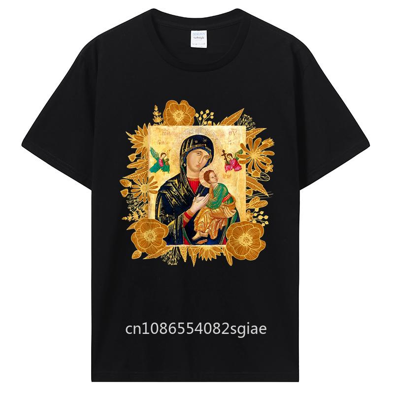 Our Lady of Perpetual Help Virgin Mary Catholic Icon T-Shirt Men Cotton Tshirt Tees Tops Anime Harajuku Streetwear