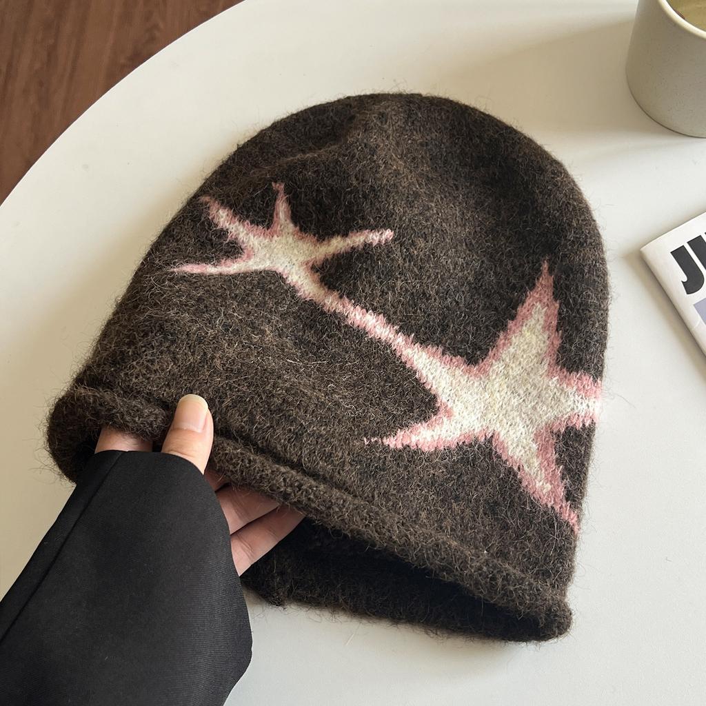 Female autumn and winter rabbit fur hat white warm thickened large head circumference showing face small plush knitted ear protector wool hat