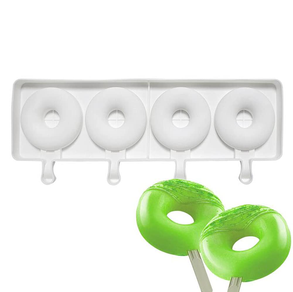 Ice Cream Mold Popsicle Ice Cream Maker Frozen Pop Popsicles with 50 Wooden Popsicle Sticks and 4-Hole Donuts
