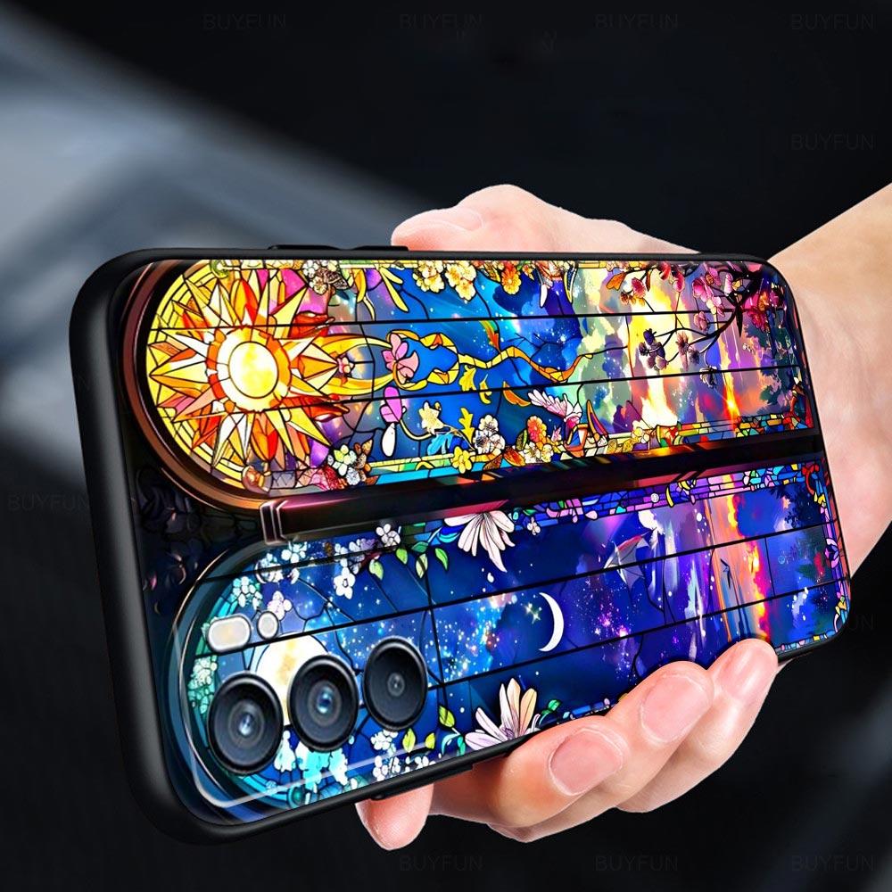 Красивый стеклянный чехол для телефона Солнце Луна для Oppo Reno 13 12 11 10 7 F Find X5 X6 A98 A80 A79 A78 A57 A54 A31 A17 Pro Мягкая ТПУ крышка