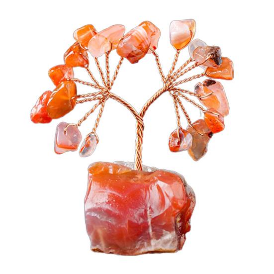 Красочный орнамент дерева из натурального камня с базовой положительной целебной энергией Медная проволока Камень жизни Денежное дерево Настольное украшение по фэн-шуй Медитация