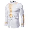 Мужская рубашка с принтом в стиле барокко и пуговицами спереди, с длинным рукавом и воротником-стойкой, повседневная модная мужская рубашка