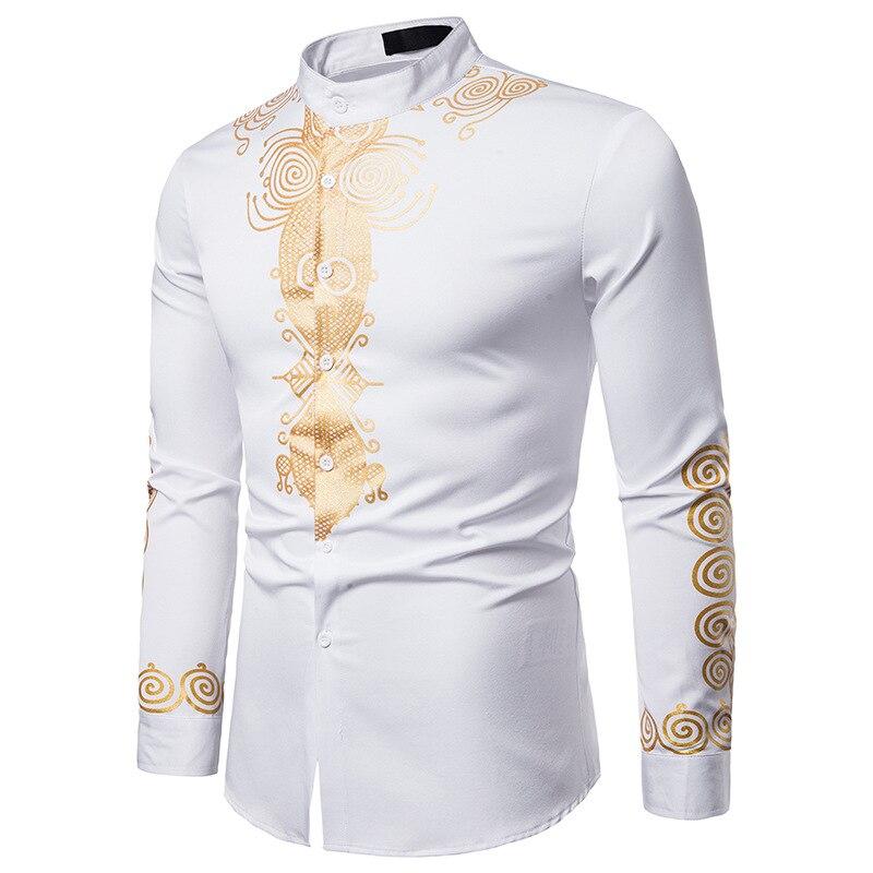 Мужская рубашка с принтом в стиле барокко и пуговицами спереди, с длинным рукавом и воротником-стойкой, повседневная модная мужская рубашка