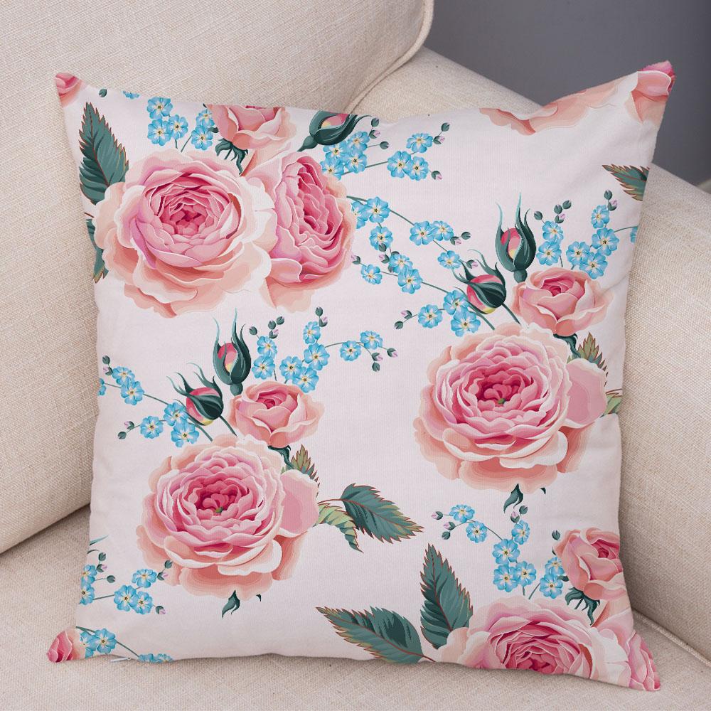 Rose Red Flower Pillowcase Decorative Bird Flower Plant Pillowcase Cushion Sofa Home Car