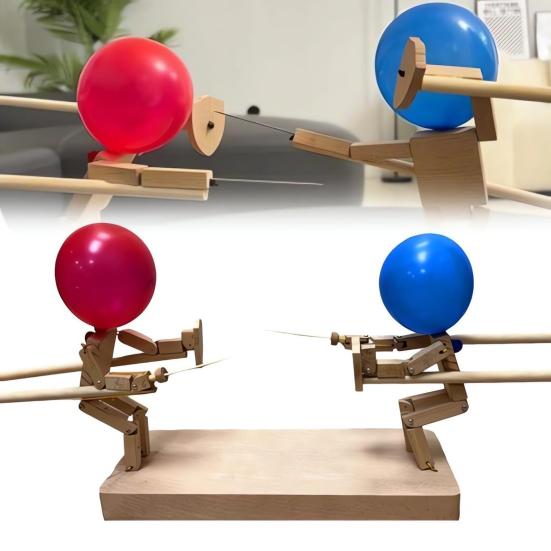Bamboo Battle Balloon Game Fast-Paced Wooden Fencing Puppets for Thrilling Balloon Fight Fun Innovative Poke Balloon Toy