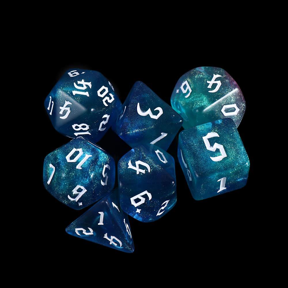 Board Games Iridescent Glitter Polyhedral Dice Carved Pattern Dice Set 7-Die Two-tone Dice Set