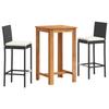 VidaXL Ensemble de bar de jardin 3 pcs noir bois massif acacia rotin, table et chaises de bar d'extérieur, ensemble de 3295262