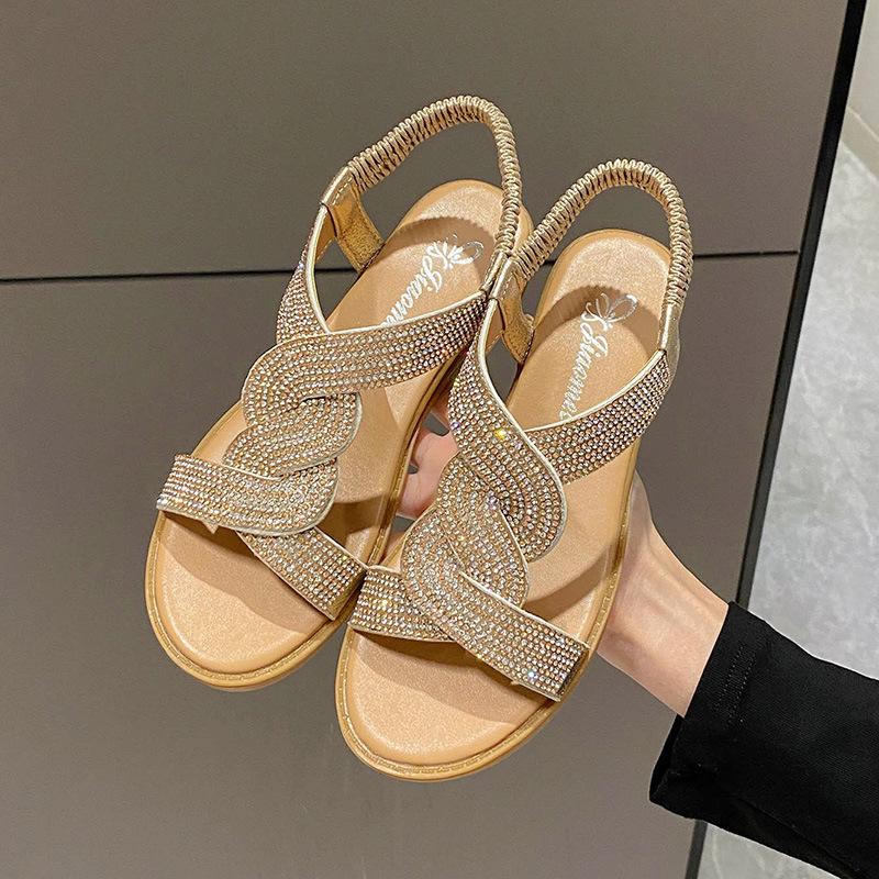 2024 Summer New Designer Platform Sandals Women Fashion Casual Roman Shoes Female Solid Color Crystal Sandalias Mujer