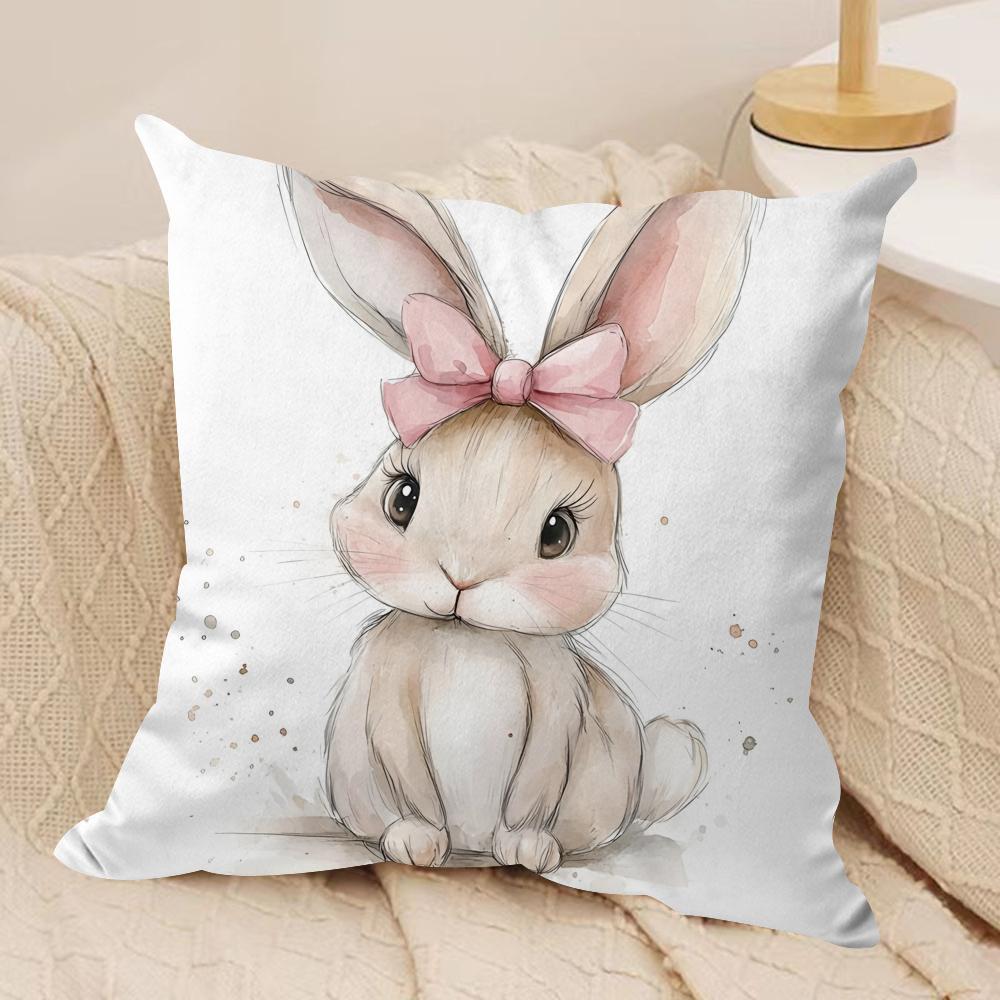 Cute Retro Bunny Cushion Cover Soft Plush Fabric DoubleSided Printed Cushion Covers for All Seasons Modern HomeDecor Gift