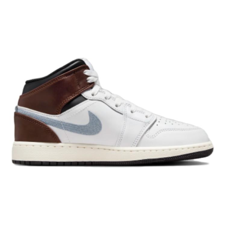 Детские кроссовки Air Jordan 1 Mid SE GS White Blue Grey Black Sail FQ8162-142