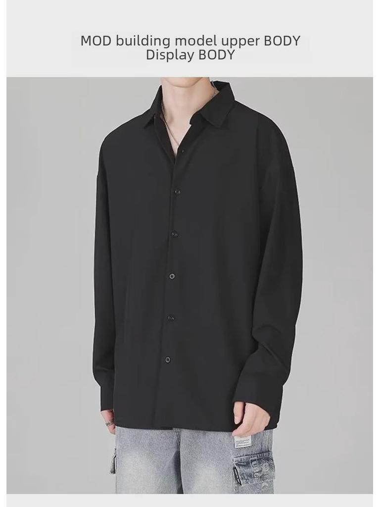 Мужская повседневная рубашка свободного кроя с длинным рукавом — модный корейский стиль для весны и осени