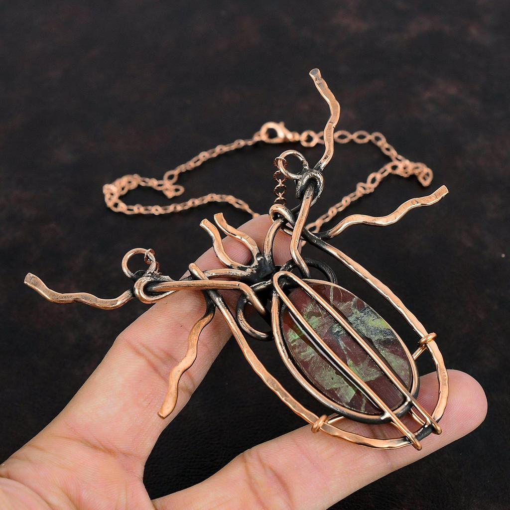 Ожерелье из драконьего кровавого камня, ожерелье из медной проволоки, регулируемое ожерелье с драгоценными камнями, дизайнерские медные украшения, ожерелье ручной работы, свадебные подарки