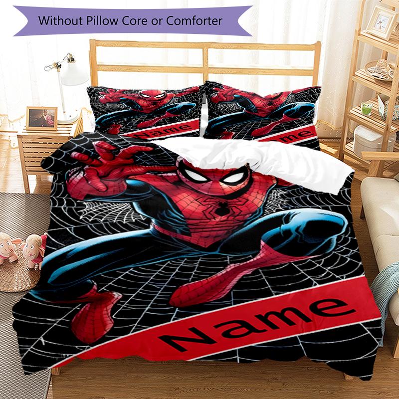 3pcs Custom Name Spider Man Bedding Set Duvet Cover Closure Includes 1 Duvet Cover & 2 Pillowcases, Soft and Comfortable for All Seasons.