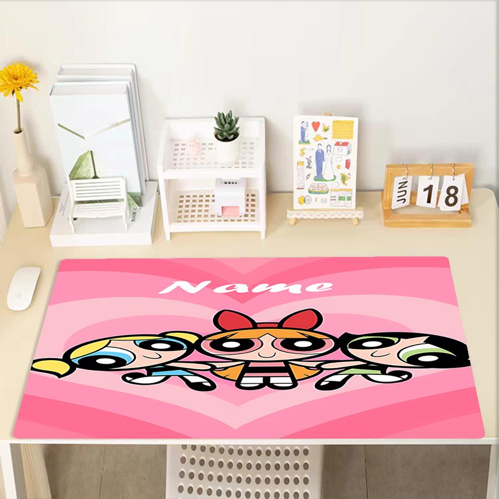 Custom Name The Powerpuff Girls Theme Mouse Pad, Non Slip Rubber Base, Multifunctional Office & Home Decor, Perfect for Workspace Personalization.