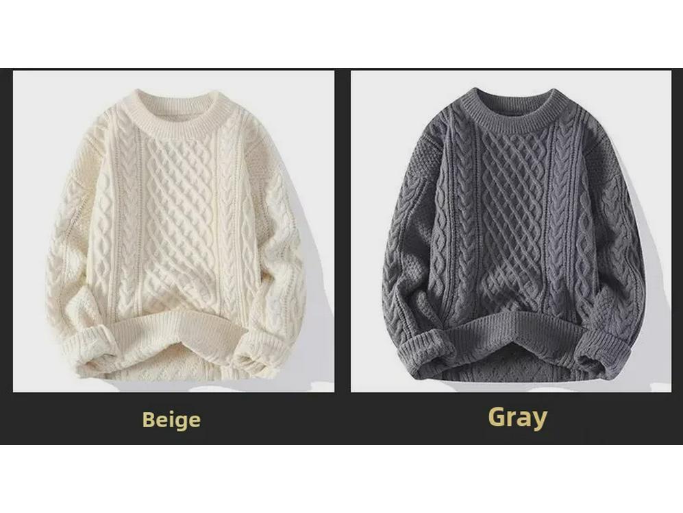 Men's Autumn/Winter Casual Twisted Sweater - Light Mature Style, Solid Color, Round Neck Pullover
