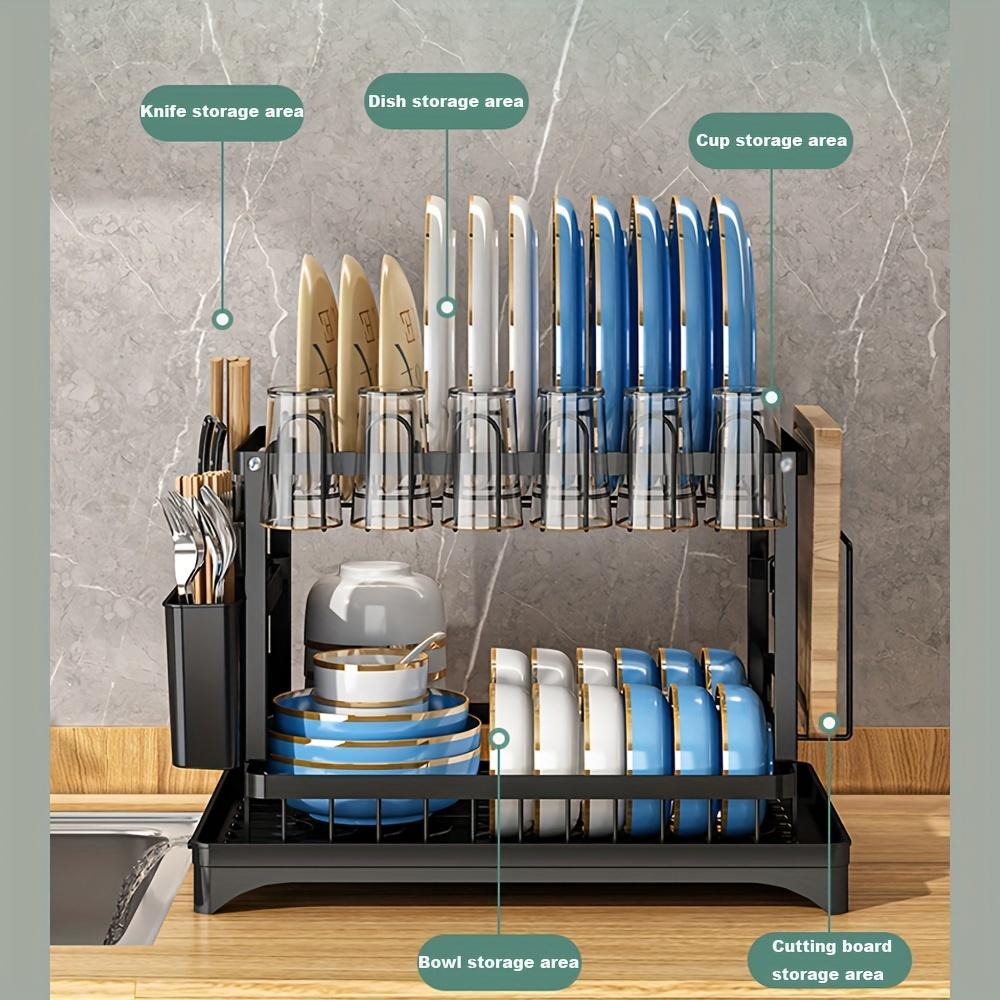 1pc Dish Drying Rack For Kitchen Counter Over The Sink, Detachable Larger Capacity 2-Tier Dish Drying Rack Drainboard Set With Double-Layer Bowl Rack