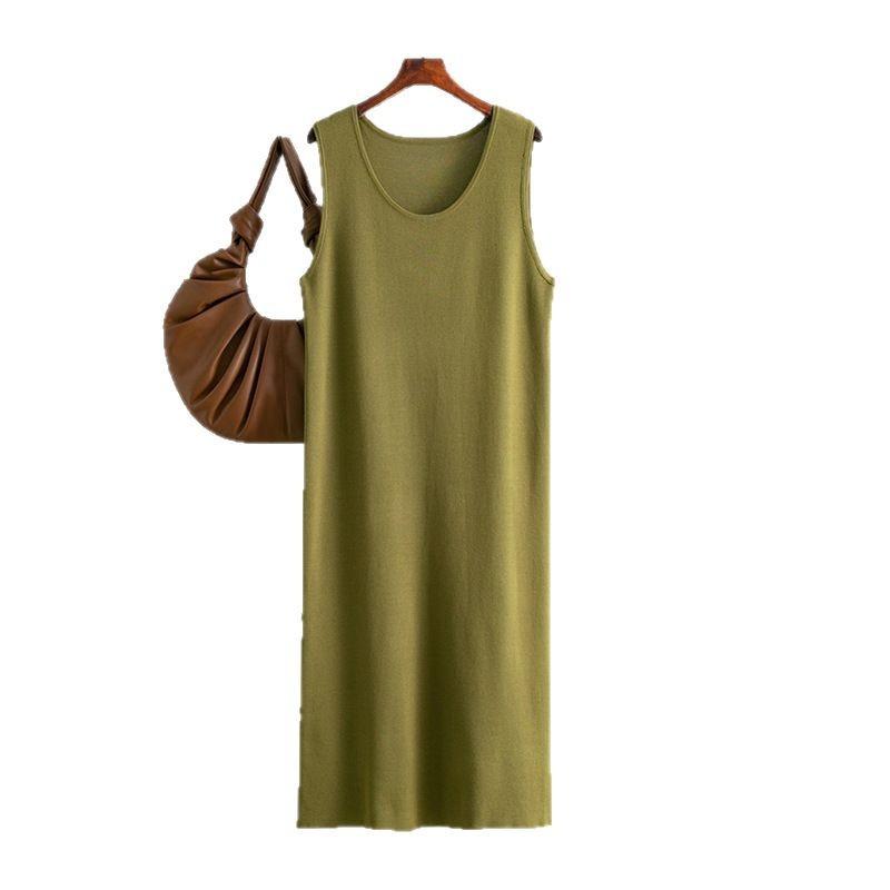 Женское платье без рукавов большого размера на лето, Новая однотонная повседневная юбка макси с круглым вырезом и базовым слоем