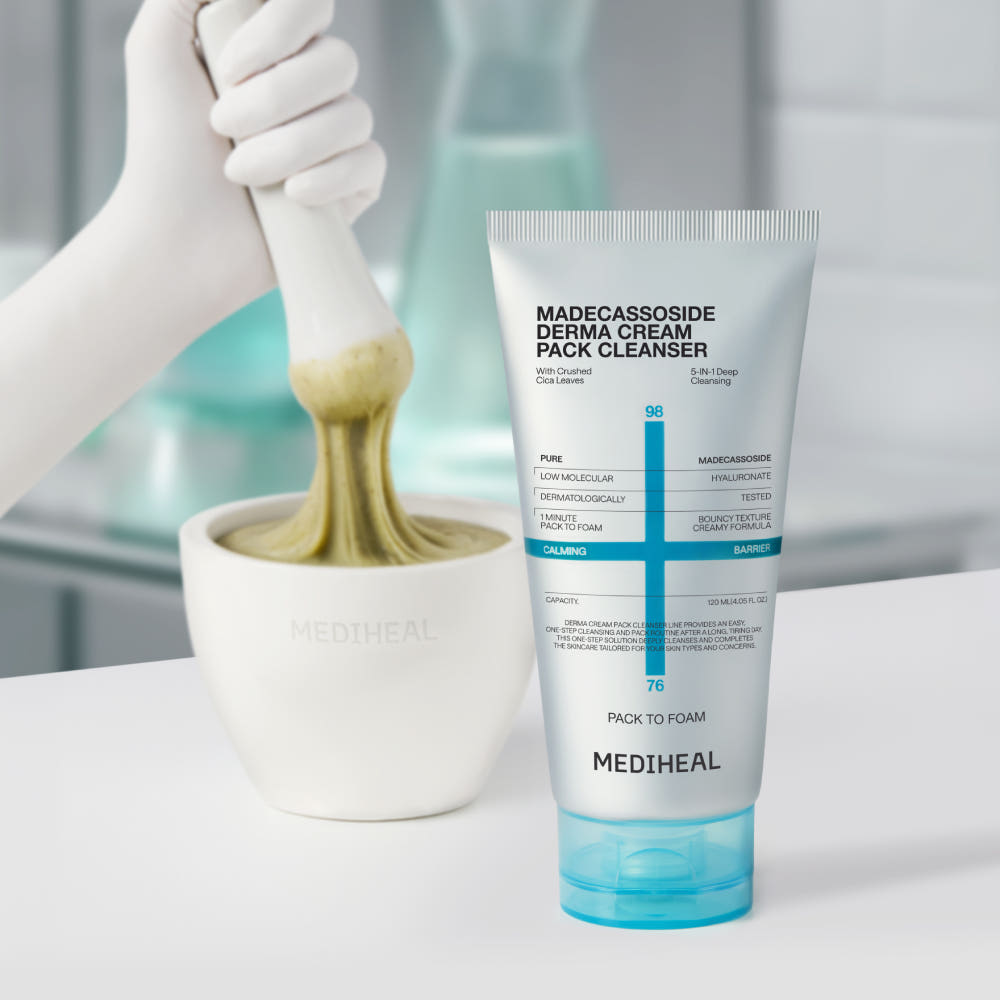 Mediheal Очищающая пенка для лица Derma Cream Pack Cleanser с мадекассосидом, успокаивающая, восстанавливающая барьер, 120 мл