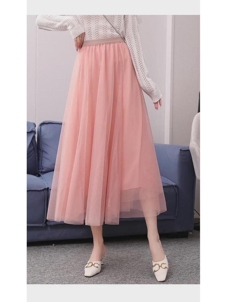 Юбка Fairy Mesh с высокой талией для женщин: Весенне-летняя трехслойная марля, средней длины, с широкими качелями