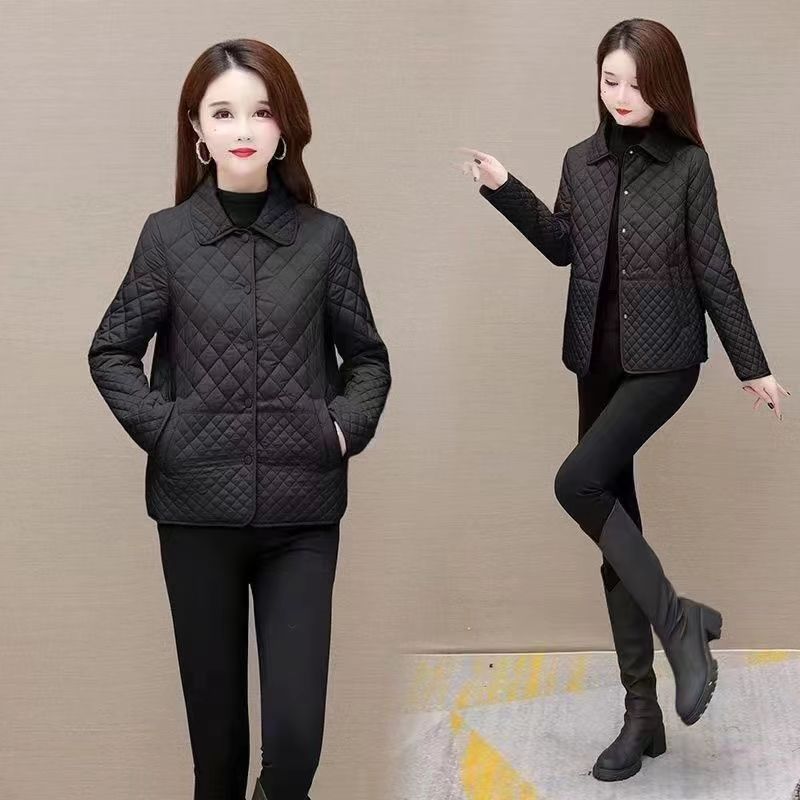Autumn and Winter New Fake Two-piece Plaid Light Down Cotton-padded Jacket Fashion Short Medium Mother Splicing Cotton-padded Jacket