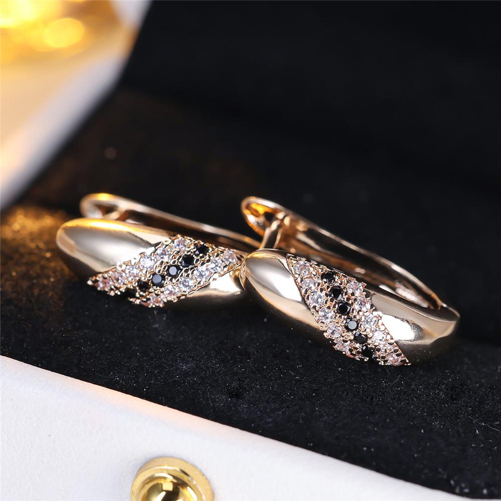 1 пара элегантных золотистых сережек-капель для женщин, простые серьги-кольца с черным цирконием, винтажные ювелирные изделия, подарок