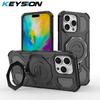 KEYSION Shockproof Magnetic Case for iPhone 16 Pro Max Upright Live Metal Ring Stand Phone Cover for iPhone 15 Pro Max
