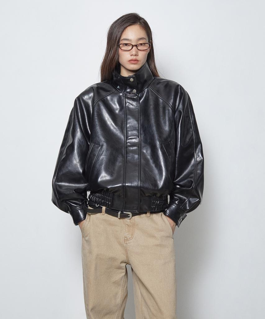 FRANTICSERVICE High-Neck Leather Blouson - Black