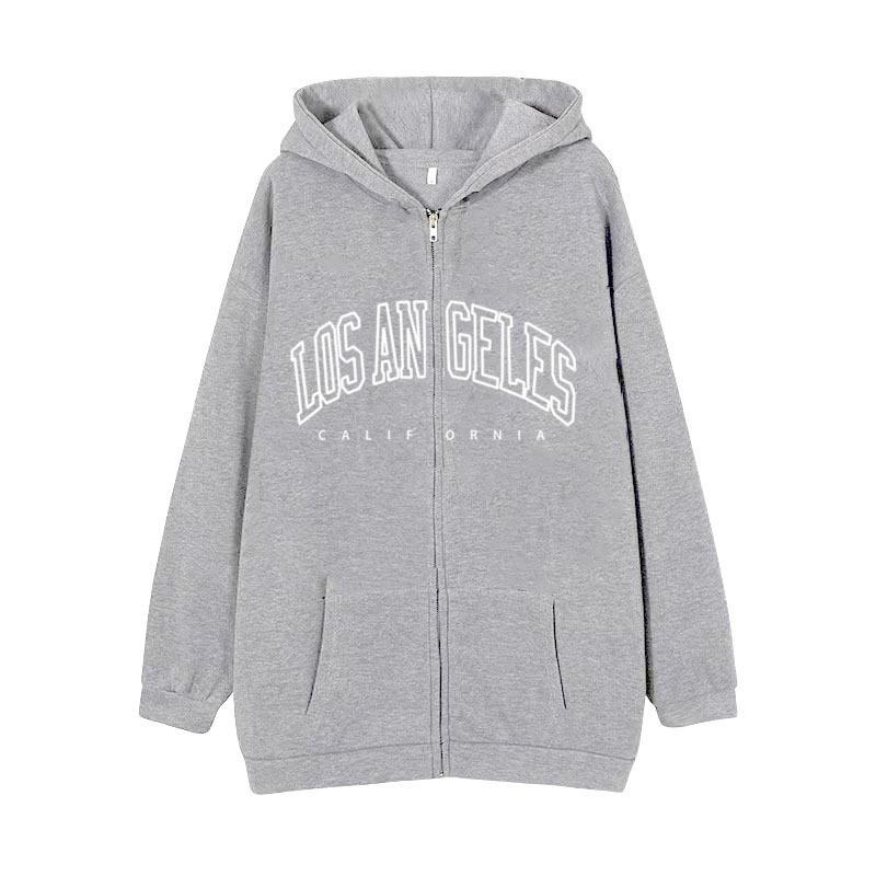 Zip-Up Hooded Sweatshirt Women Loose Fit Streetwear Geometric Print Cotton Long Sleeve Oversized Pullover