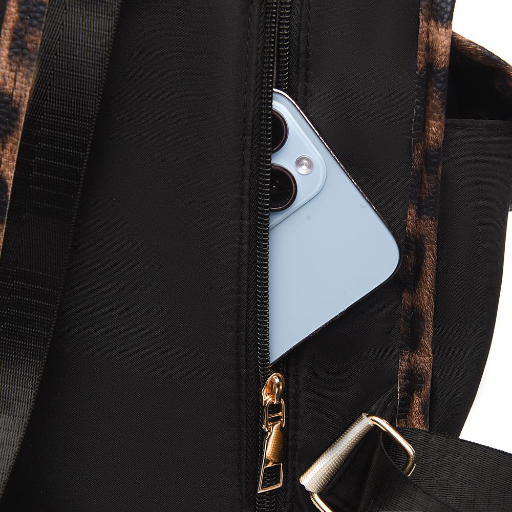 Women's Leopard Print Backpack Oxford Color Contrast Large Capacity Schoolbag Lightweight Shoulder Bag Travel Backpack