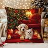 Милая собака и кошка на рождественской наволочкеПодходит для дивана, автомобиля, спальни, декоративная наволочка, наволочка