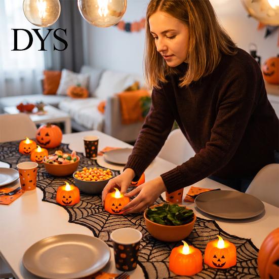 Indoor Festive Home Decor 2Pcs Halloween Pumpkin Flameless Candles, Battery Operated LED Candle, Decorative Candles Tabletop Display Ornaments Light,