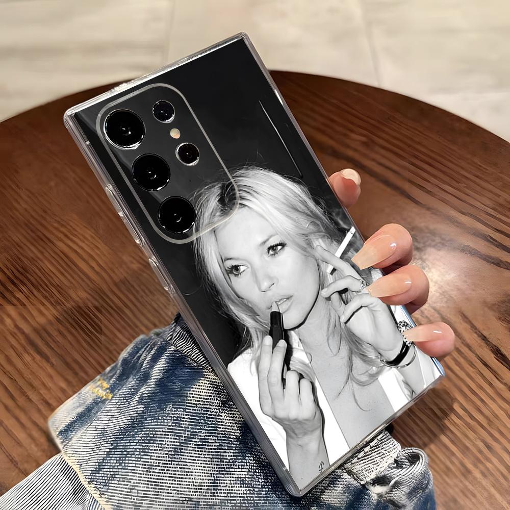 Sexy Supermodel Kate Moss Phone Case For Samsung S26 S25 S24 Ultra S23 Fe S22 S20 S21 Plus Plus 5G Fe Transparent Cover