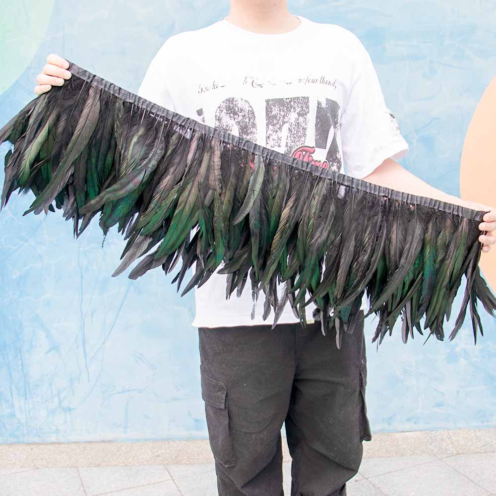 1 метр Натуральная красная петушиная хакл перьевая отделка бахрома 10-12 дюймов Свадебный карнавал украшение для вечеринки DIY одежда для шитья поделки