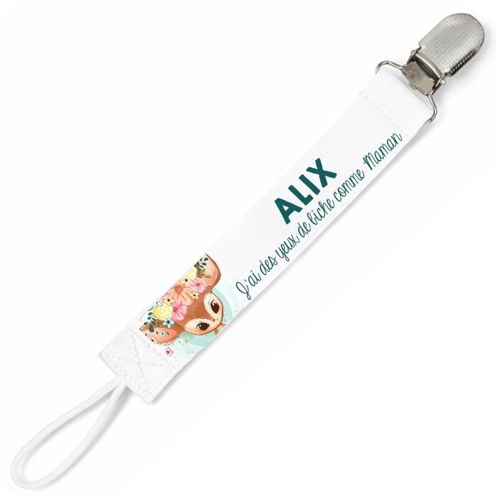 Planetee Attache tétine pour prénom ALIX yeux de biche comme Maman | Attache sucette cadeau naissance