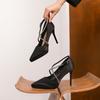 10529 [sheepskin] High Heels Women's Thin Heels 2025 New French Pointed Cross with Waterproof Table Single Shoes