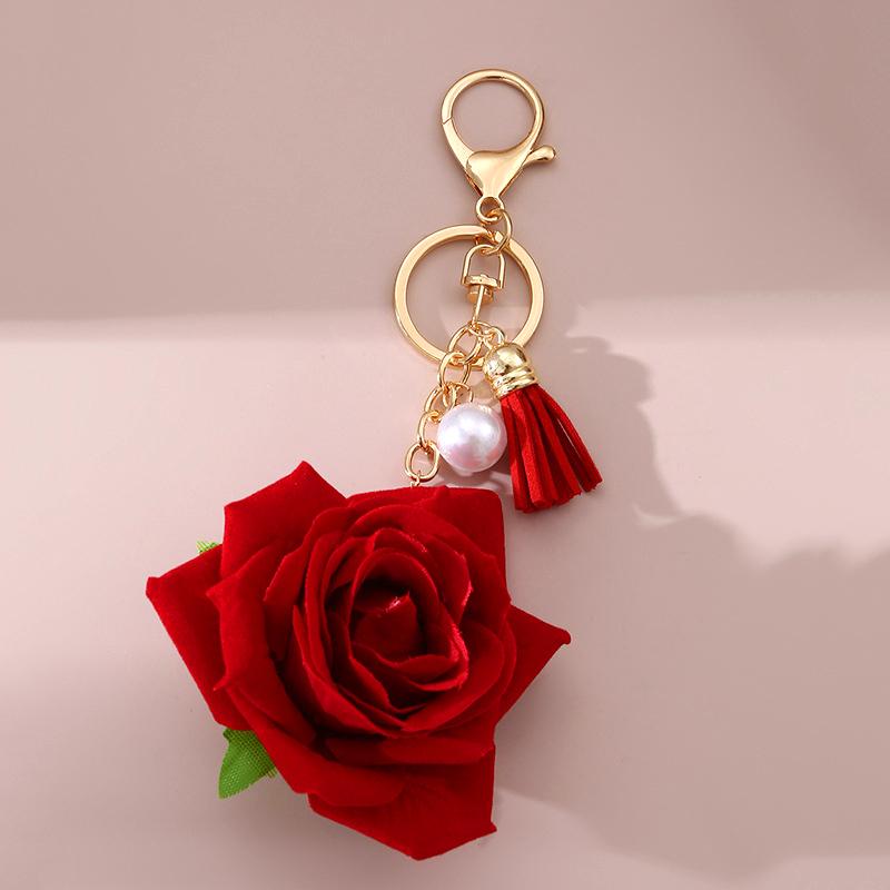 1шт искусственная роза элегантный брелок кулон красный искусственный жемчуг модный металл с кисточкой цветок шарм