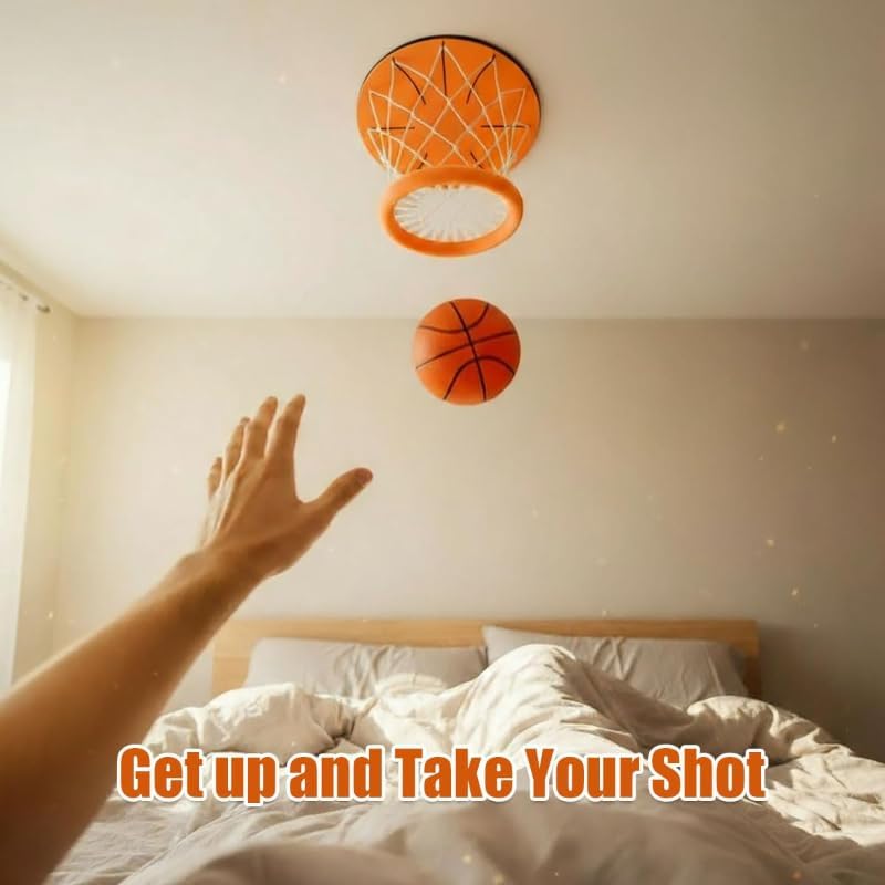 Hanging Indoor Ceiling Basketball Hoop Mini Basketball Goal with Soft Ball for Bedroom Office, Stress-Relieving Game for Adults