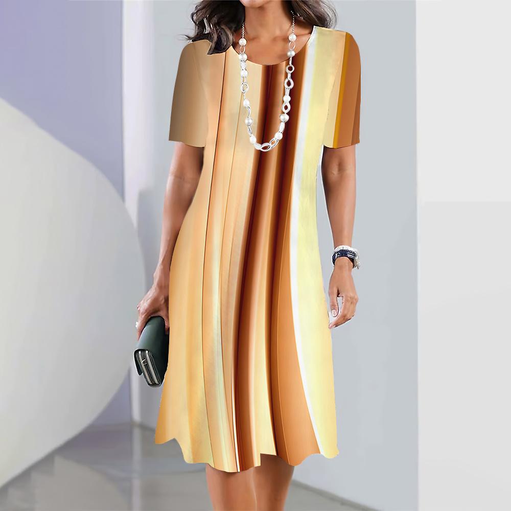 2025 Новые женские платья в полоску с принтом Летнее элегантное платье Женские платья с коротким рукавом Модная одежда больших размеров