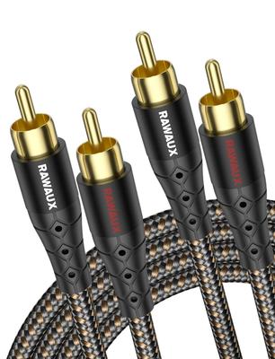 Кабель RAWAUX RCA, 1 м, аудиокабель RCA, позолоченный 24-каратным золотом, 2RCA-стерео аудиокабель, переходник с мужского на мужской, качество звука HiFi для домашней системы HiFi