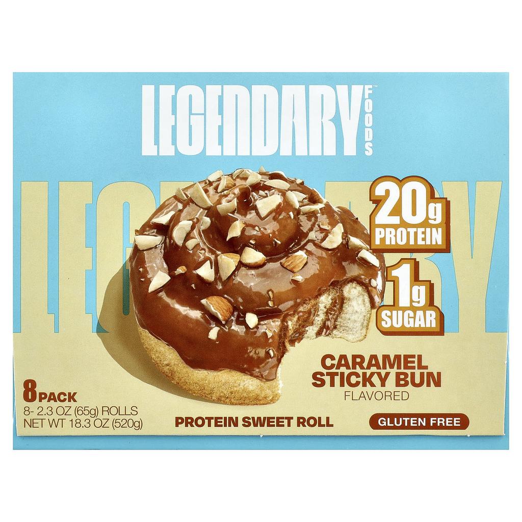 Legendary Foods Protein Sweet Rolls, Caramel Sticky Buns, 8 Count, 65g (2.3oz) Each