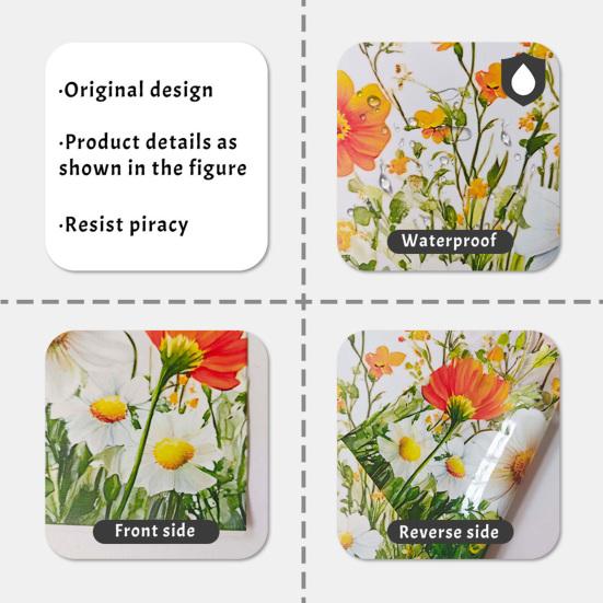 Стеклянная Наклейка Отклей и Наклей Статичная Пленка на Окно Яркий Цвет Весенние Цветы Бабочки Рисунок Декаль на Окно Домашний Декор