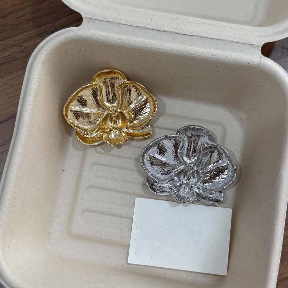 Vintage Butterfly Orchid Pin French Style Metal Glossy Brooch Orchid Flower Brooch Gift