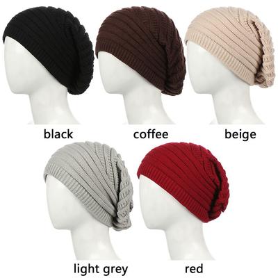 Унисекс мода женская мужская вязаная шерстяная мешковатая шапка бини зимняя теплая большая уличная лыжная шапка хип-хоп полосатый капор