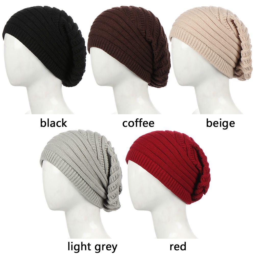 Unisex Striped Crochet Baggy Beanie Hat Ski Cap Knitted Hat