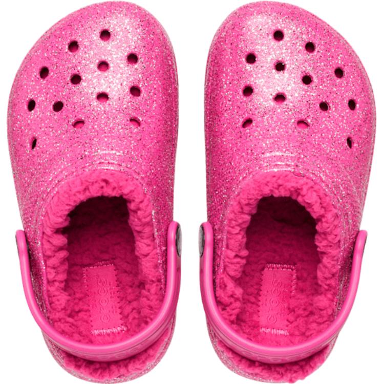 Crocs Classic Lined Glitter Clog Comfortable Versatile Toddler Shoes Baby Clogs Pink 207463-6SZ