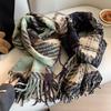 Green Plaid Imitation Cashmere Scarf for Women In Winter Korean Style Thickened Warm Scarf Student Shawl Outer Wear