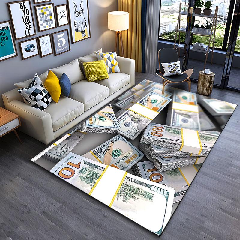 Stacks of Money Print Carpet suitable as a non-slip mat for the living room or bedroom sofa