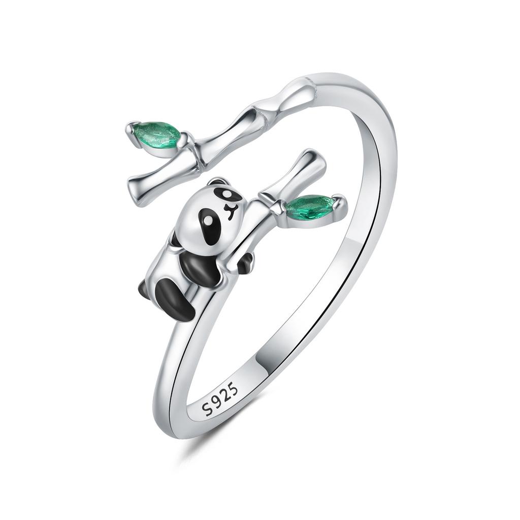 Кольца из стерлингового серебра 925 пробы с кроликами, пандами и животными, открывающиеся, для женщин, регулируемое кольцо на палец, украшения для личности девушки, подарки для вечеринок 2025